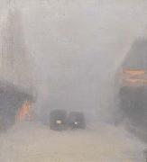 Clarice Beckett Passing Trams oil painting
